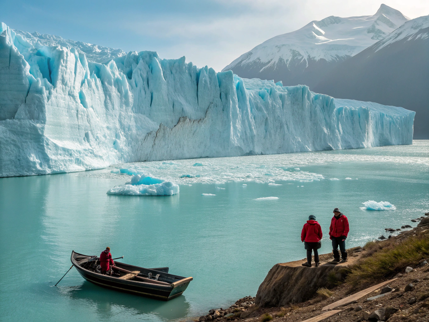 Massive blue serac of Perito Moreno glacier towering above Lake Argentino